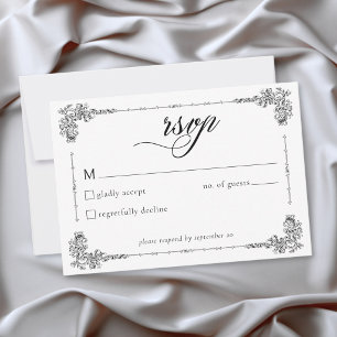 Elegante Vintage-Barock-Hochzeit in Schwarz-Weiß RSVP Karte
