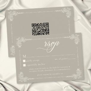 Elegante Vintage-Barock neutrale Elfenbein-Hochzei RSVP Karte