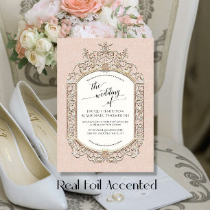 Elegante Vintage Barock-Schmiedearbeiten Blush Ros Folieneinladung
