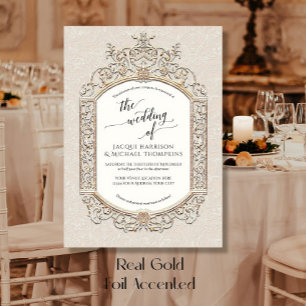 Elegante Vintage Barock-Schriftrolle Ecru Beige Go Folieneinladung