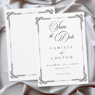 Elegante Vintage-Barock-Schwarz-Weiß-Hochzeit Save The Date