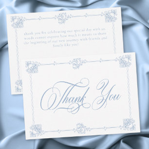 Elegante Vintage-Barock-Staubblaue Hochzeit Dankeskarte