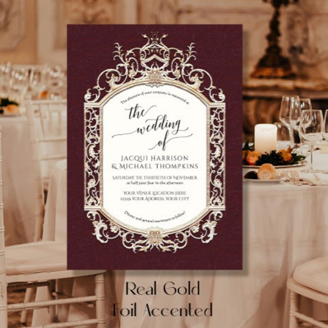 Elegante Vintage Barockbahn Burgund Folieneinladung (Von Creator hochgeladen)