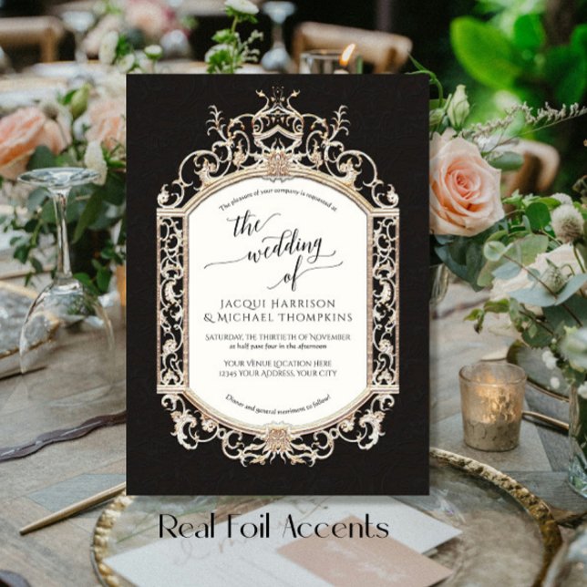 Elegante Vintage Barockrolle Schwarz-Weiß Folieneinladung (Von Creator hochgeladen)