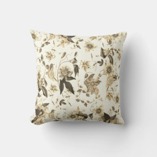 Elegante, Vintage beige botanische Passion-Blume Kissen