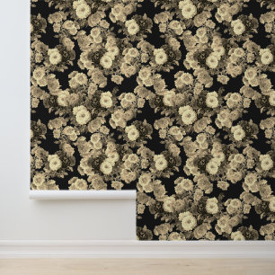 Elegante Vintage Beige-Braun-Blume auf schwarz Tapete