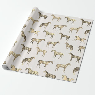 Elegante Vintage Beige gesattelte Pferde Geschenkpapier