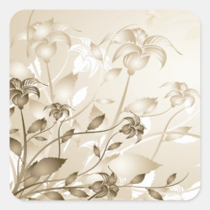 Elegante Vintage-Beige-Lilien Quadratischer Aufkleber