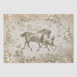 Elegante, Vintage Beige Pferde florale Rolle Seidenpapier