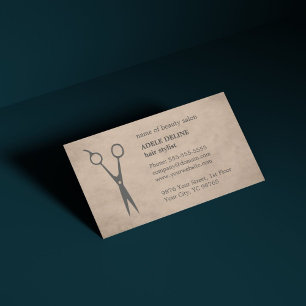 Elegante Vintage-Beige-Schere Friseur Visitenkarte