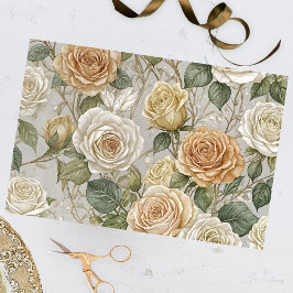 Elegante Vintage Beige- und Cremefarben-Rose Seidenpapier