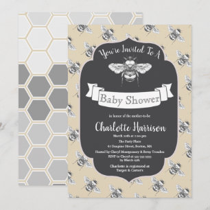 Elegante Vintage-Bienen-Baby-Party Einladung