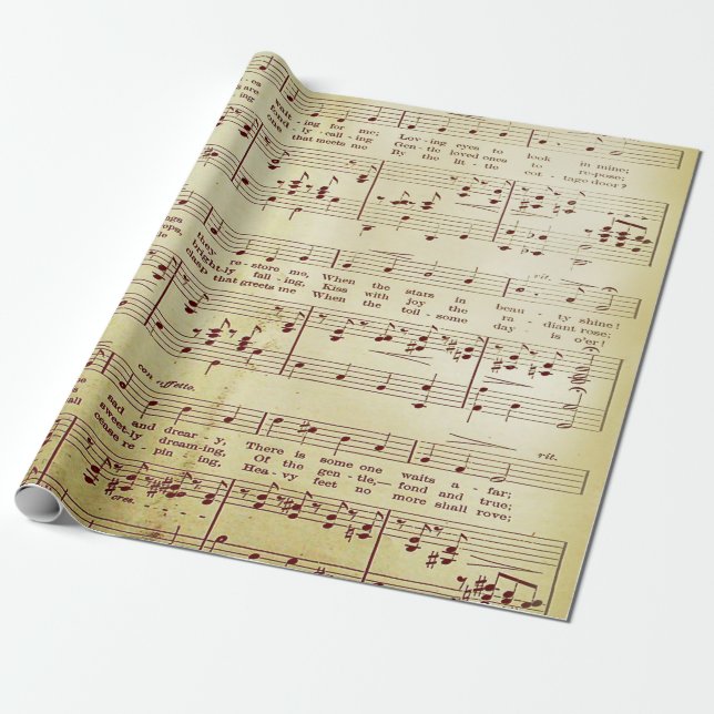 Elegante Vintage Blatt Musiknoten Liebe Song Geschenkpapier (Ungerollt)