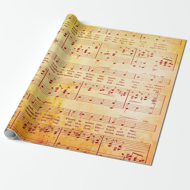 Elegante Vintage Blatt Musiknoten Liebe Song Geschenkpapier (Ungerollt)