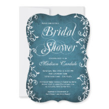 Elegante Vintage-Blau-Hochzeitsdusche-Einladung mi