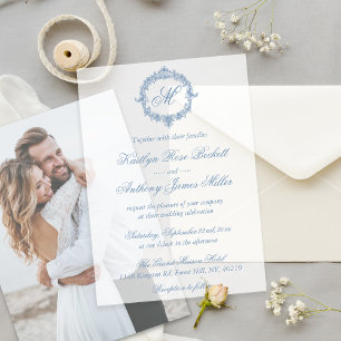 Elegante Vintage-Blau-Toile-Monogramm-Hochzeit