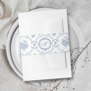 Elegante Vintage-Blau-Toile-Monogramm-Hochzeit Einladungsbanderole