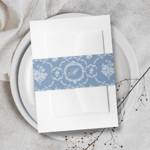 Elegante Vintage-Blau-Toile-Monogramm-Hochzeit Einladungsbanderole