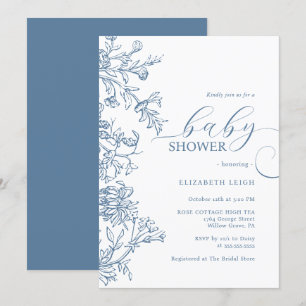 Elegante Vintage Blaue Babyparty  Einladung