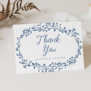 Elegante Vintage Blaue Blumen Hochzeit Danksagungs Dankeskarte