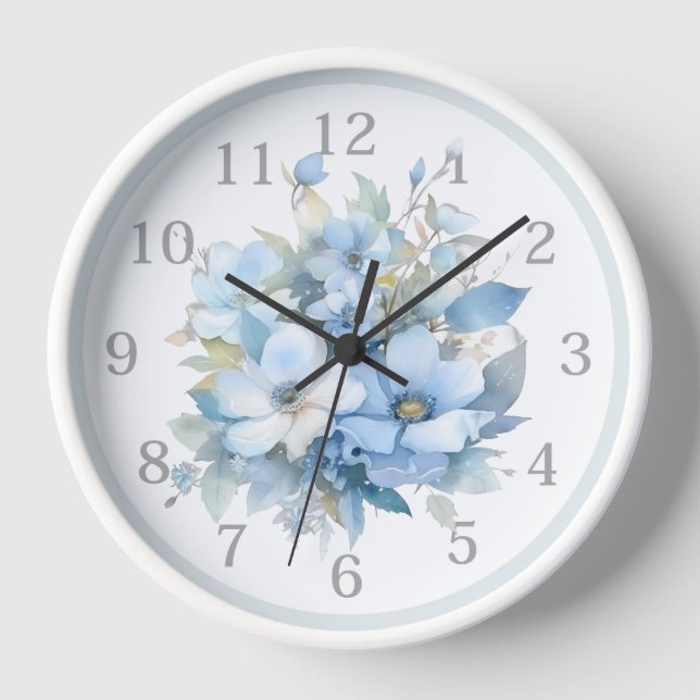 Elegante Vintage blaue Blumenwand Uhr (Vorderseite)