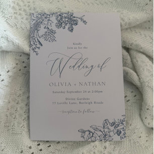 Elegante Vintage Blaue Blumige Hochzeit Einladung