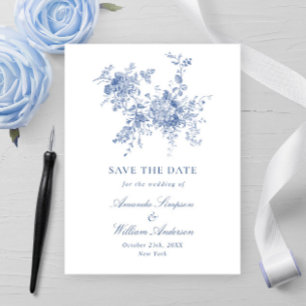 Elegante Vintage Blaue Französische Garten Blumen Postkarte