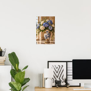 Elegante Vintage Blaue Hortensien-Blumen-Wandkunst Poster