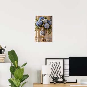 Elegante Vintage Blaue Hortensien-Blumen-Wandkunst Poster
