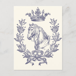 Elegante Vintage Blaue Pferdekrone Lorbeer Bogen W Postkarte