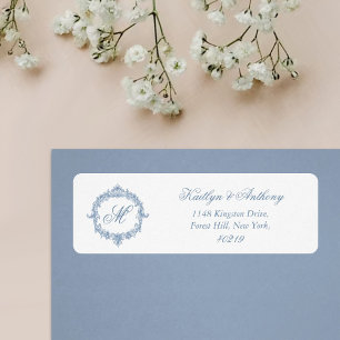 Elegante Vintage Blaue Toile Monogramm Hochzeit