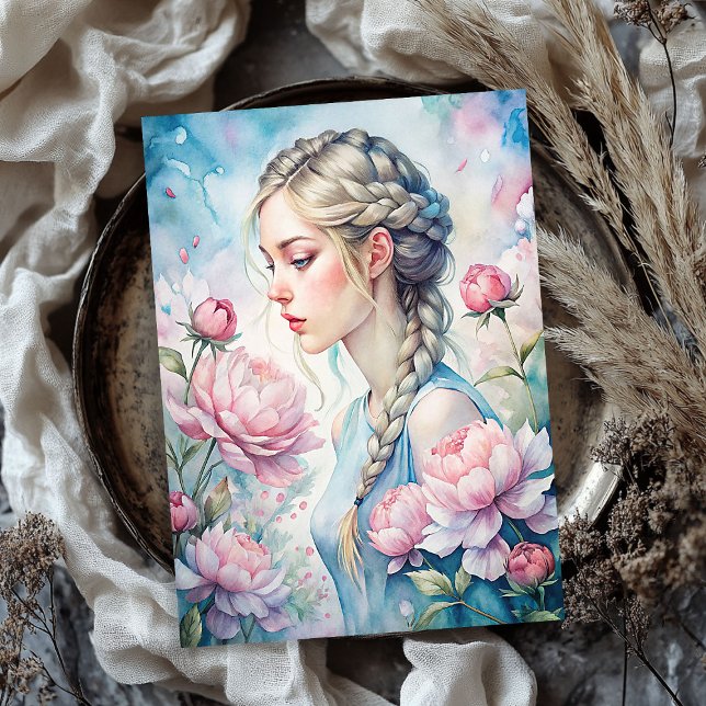 Elegante, Vintage Blondine, schabbräunlich pinkfar Seidenpapier (Elegant vintage blonde woman shabby pink peonies tissue paper)