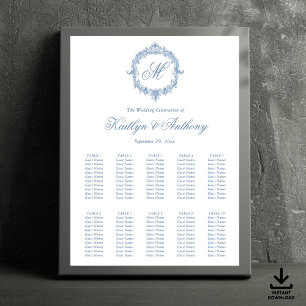 Elegante Vintage-Blue-Toile-Monogramm-Hochzeit Poster