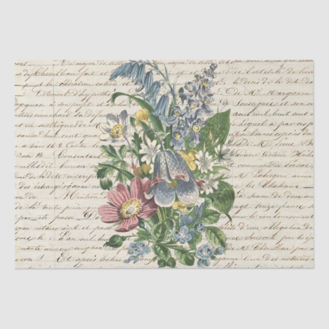 Elegante Vintage Blume behandeln Skript Seidenpapier (Vorderseite)