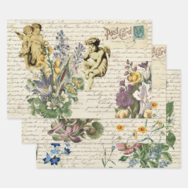Elegante Vintage Blume Cherub Angels Alte Schrift Geschenkpapier Set