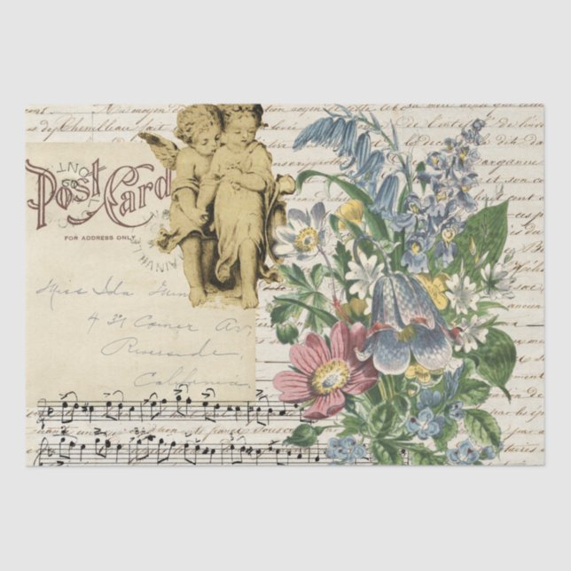 Elegante Vintage Blume Cherubs Script Seidenpapier (Vorderseite)