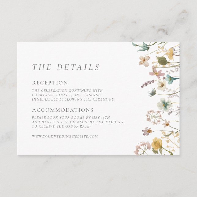 Elegante Vintage Blume Details Hochzeit Begleitkarte (Vorderseite)