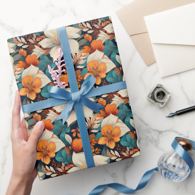 Elegante Vintage Blume Foliage Muster floral Geschenkpapier (Schenken)