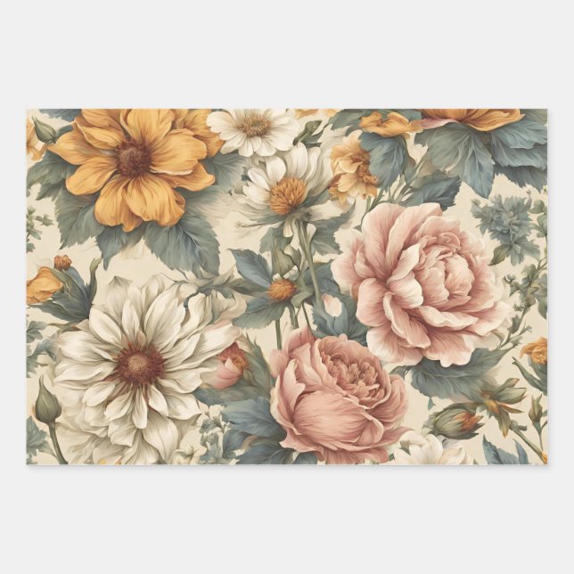 Elegante Vintage Blume Geschenkpapier Set (Vorderseite)