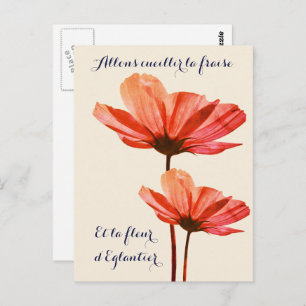 Elegante Vintage Blume mit französischem Zitat vom Postkarte