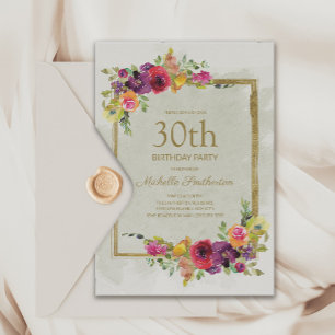 Elegante Vintage-Blumen-30. Geburtstagsfeier für F Einladung