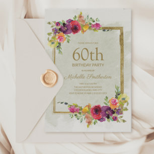 Elegante Vintage-Blumen-60. Geburtstagsfeier für D Einladung
