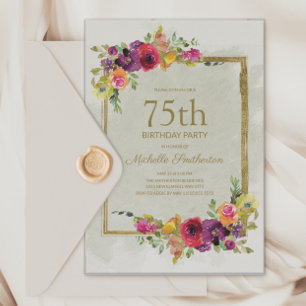 Elegante Vintage-Blumen-75. Geburtstagsfeier für D Einladung