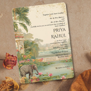 Elegante Vintage-Blumen-Elefanten Indische Hochzei Einladung