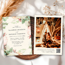 Elegante Vintage-Blumen-Eukalyptus-Rosen-Hochzeit Einladung