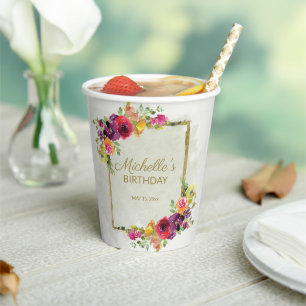 Elegante Vintage-Blumen-Geburtstagsfeier für Damen Pappbecher