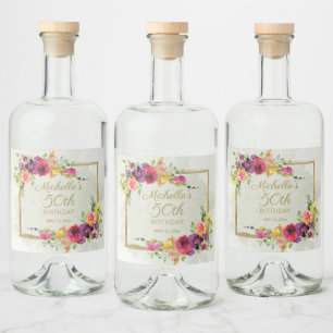 Elegante Vintage-Blumen Gold Frauen 50. Geburtstag Alkoholflaschenetikett