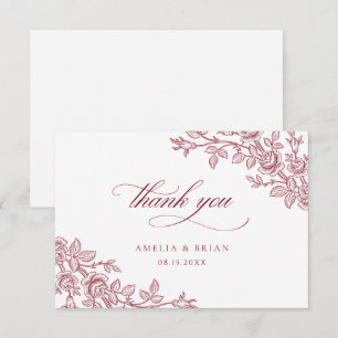 Elegante Vintage-Blumen-Hochzeit in Burgund Dankeskarte