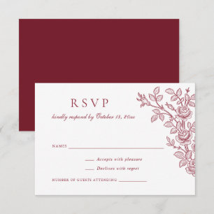 Elegante Vintage-Blumen-Hochzeit-RSVP in Burgund Einladung