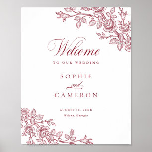 Elegante Vintage Blumen Hochzeit Willkommen in Bur Poster